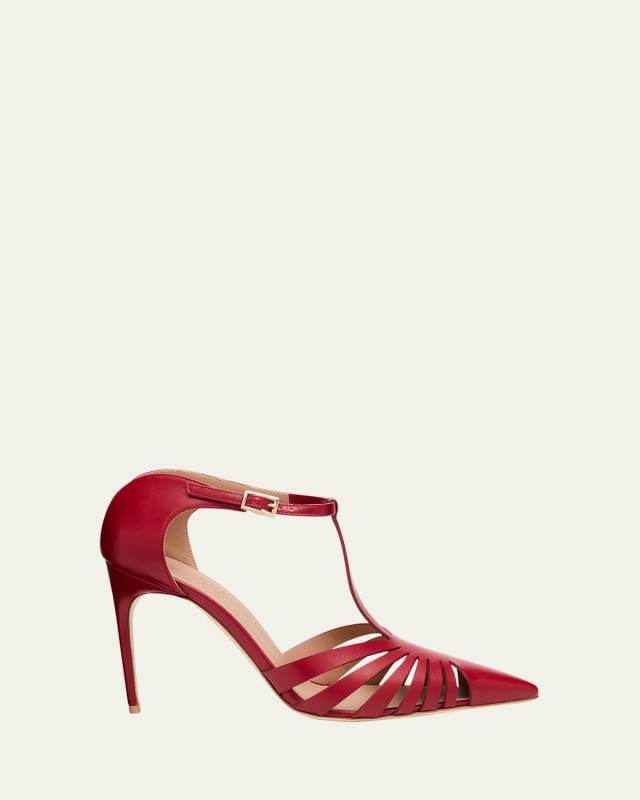 Jennifer Nappa Leather Caged T-Strap Mule Pumps